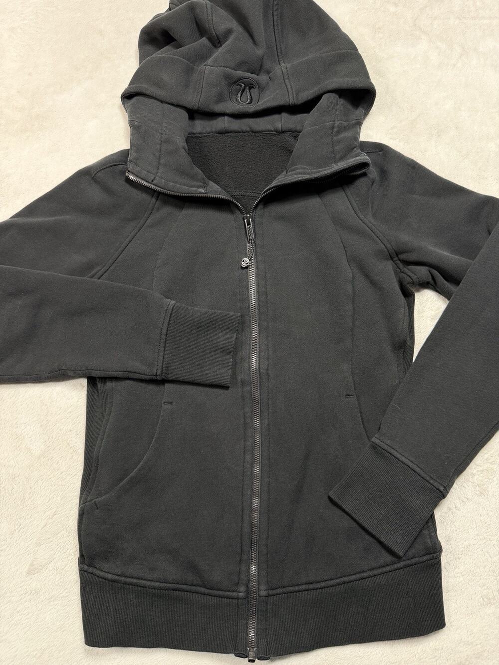 Lululemon Scuba Full Zip Hoodie Black Fleece Athleisure Clean Girl Hike Sz 8